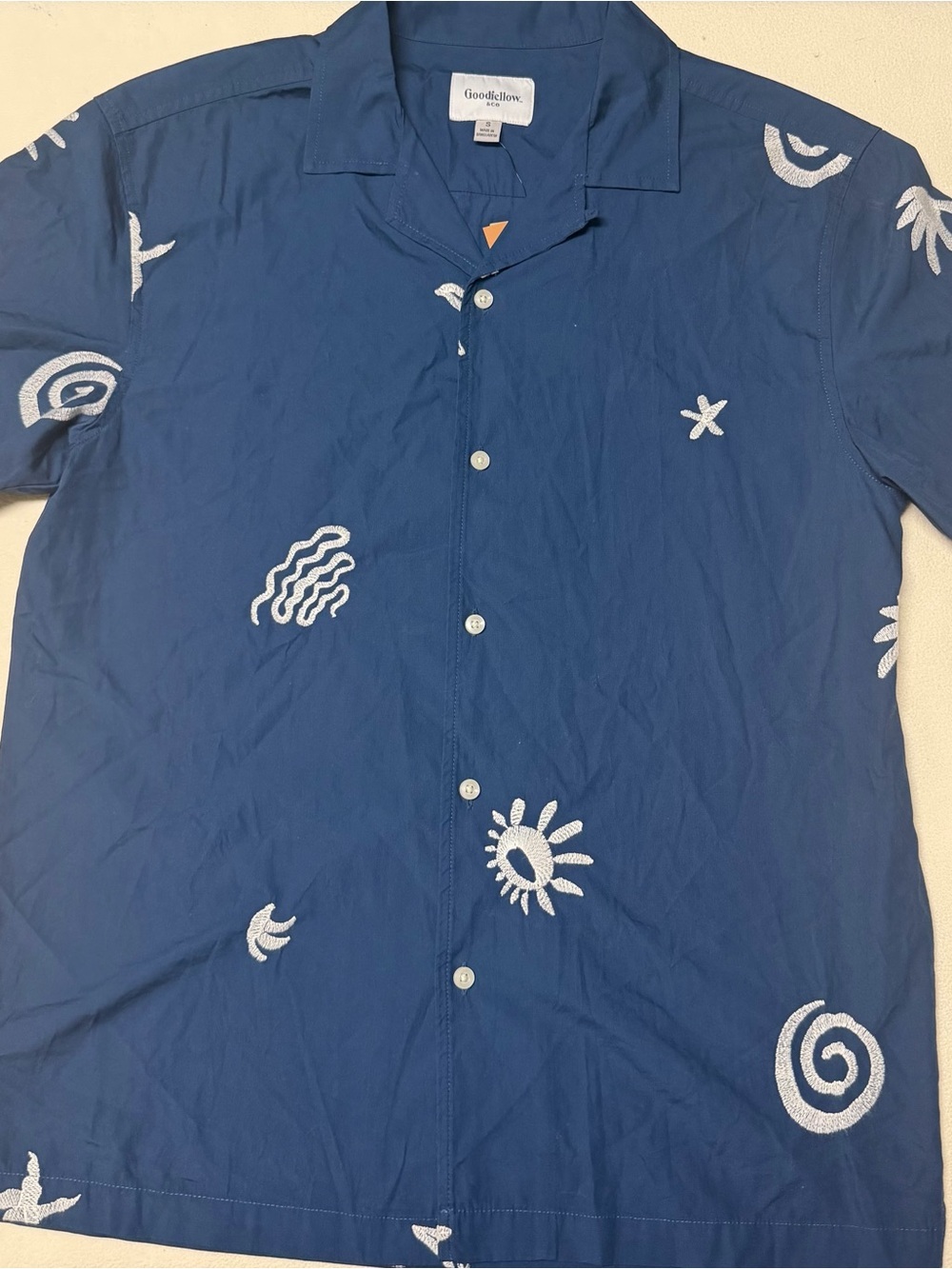 Goodfellow & Co Navy Blue Short-Sleeve Embroidered Camp Shirt